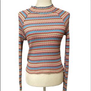 Free People Rainbow Stripe Shirt Size Medium